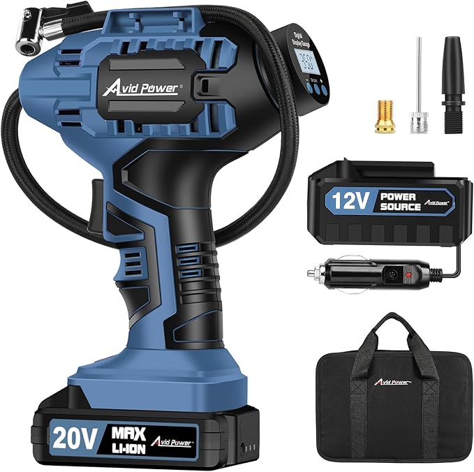 Tire Inflator Portable Air Compressor,20V Cordless Tire Pump, Rechargeable Air Pump for Car Tires and other Inflatables (Dark Blue)