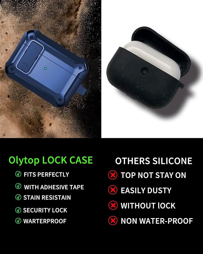 for Airpods Pro 2/1 Gen Case Cover with Lock (2019/2022/2023), Rugged Locking Case for Airpod Pro 2nd/1st Generation Shockproof Armor Protective Skin for Apple iPod Pro - Blue