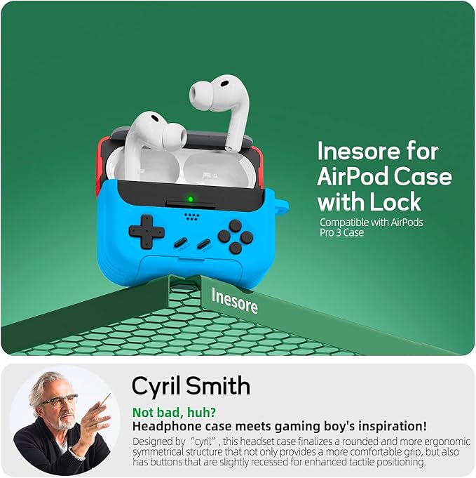 Inesore for Airpods Pro 3 Case Cover with Cleaner Kit,with Lock for Airpod Pro 3 (2025),Classic Cool Funny Game Console Hard Air Pods Pro 3 Case for Men Boy(Red Blue)