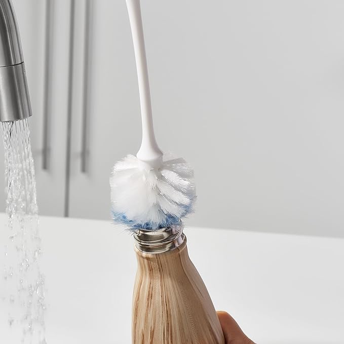 OXO Good Grips Bottle Brush, Dual-Bristle Cleaning for Bottles, Pitchers and Carafes, Flexible Neck Scrub Brush, Safe for Stemware and Delicate Glassware, Dishwasher Safe