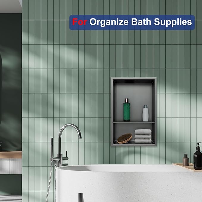 Shower Niche, Stainless Steel Elegant Bathroom Niche, No Tile Needed Recessed Shower Shelf Organizer for Storage