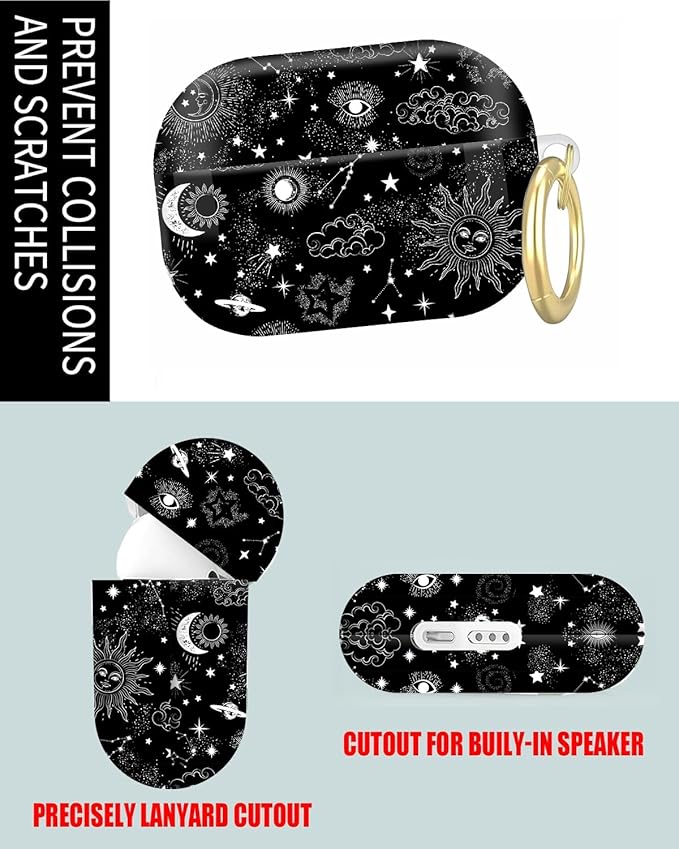 Compatible with Airpod Pro 2nd/1st Generation,Full Protection Cover for Women,Accessories Hard Case Portable & Shockproof for Airpod Pro 2nd Charging Case 2023/2022/2019(Funny Moon Stars Galaxy)