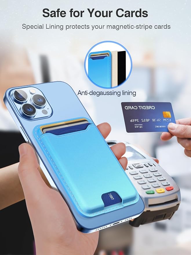 TopMade for Magsafe Wallet, Magnetic Wallet Card Holder for iPhone 16, iPhone 15/14/13/12 Series, Leather Magnetic Phone Wallet with Powerful Magnet, Credit Card RFID Blocking, Fit 4 Cards, Blue Fade