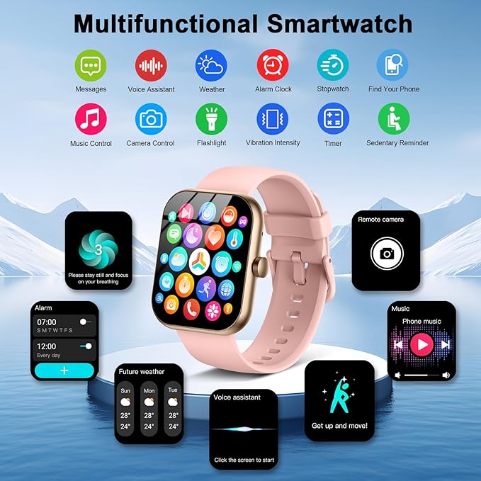 Smart Watch for Women(Answer/Make Call), 1.96" HD Smartwatch 2025 New Fitness Watch with 110+ Sport Modes/Heart Rate/Sleep Monitor/Pedometer, IP68 Waterproof Fitness Activity Tracker for Android iOS