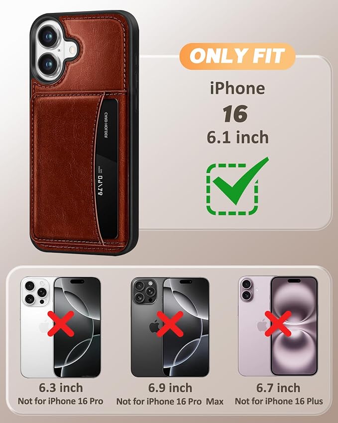 for iPhone 16 Wallet Case - Fits 4 Card Slots, Compatible with MagSafe for Women Aesthetic Durable PU Leather Credit Card Holder Kickstand Phone Cover for Apple 16, Brown