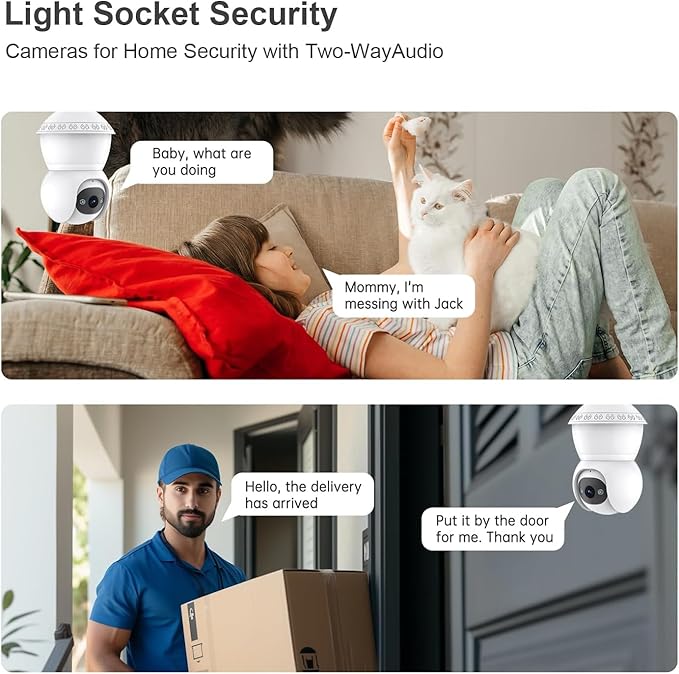 Light Bulb Security Camera, 5G/2.4GHz WiFi Lightbulb Cameras Outdoor for Home Security,Smart AI Human Detection,Color Night Vision, 2-in-1 Bulb Security Camera with LED Light E27 Compatible (2Pack)