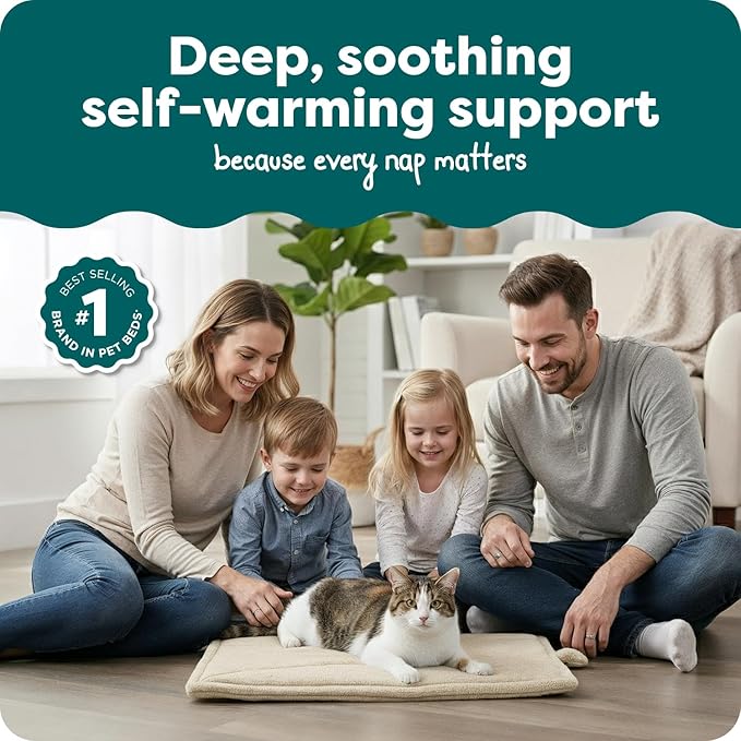 FurHaven ThermaNAP Self Warming Cat Mat/Dog Bed for Crates with Self-Warming Technology for Cozy Rest, Fully Machine Washable, Small, Plush Faux Fur, Cream