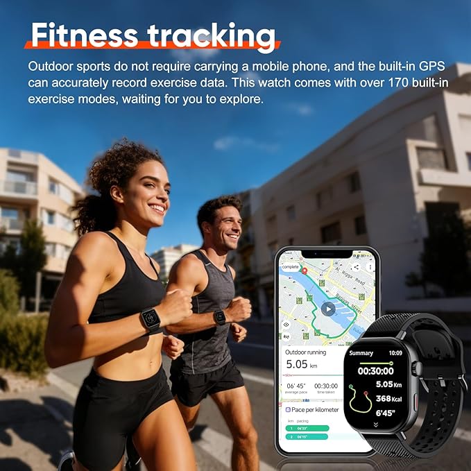 Smart Watch with 2 Bands: Step & Calorie Counter, Heart Rate & Oxygen Sensor, GPS Running, Swimming, Walking, Sports Tracker, Waterproof, Health Monitoring, Music & Call Alert Men Women iOS/Android