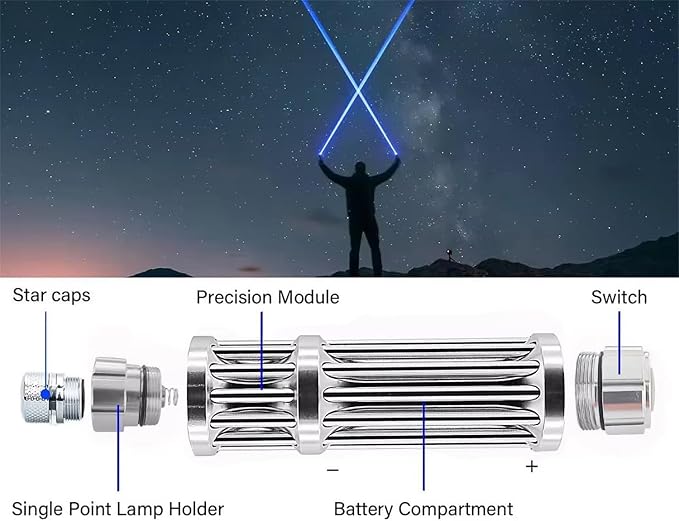 Blue LED Flashlight Rechargeable – Long Range High Power Torch with Adjustable Focus, Suitable for Outdoor Activities