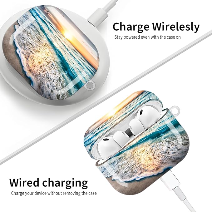 Compatible with AirPod Pro 3 (2025),Cute Case Cover for Women & Men, Full Protection Shockproof Hard Case with Keychain, Wireless Charging Case Accessories(Sunny Beach)