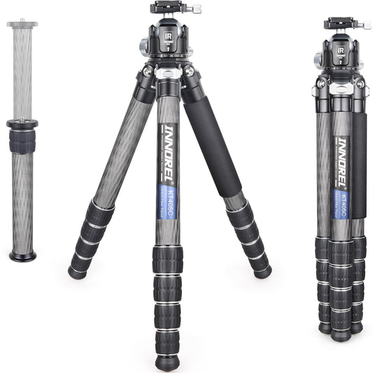 INNOREL Carbon Fiber Compact Tripod KT405C Professional 40mm Tube 5 Sections Heavy Duty Camera Stand for Digital DSLR Video Camcorder with 52mm Low Profile Panoramic Ballhead Center Column Load 30kg