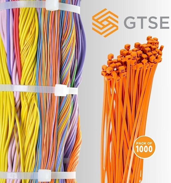 GTSE 14 Inch Orange Heavy Duty Zip Ties, 1,000 Bulk Pack, 120lb Strength, UV Resistant Nylon Cable Ties, Self-Locking 14" Tie Wraps