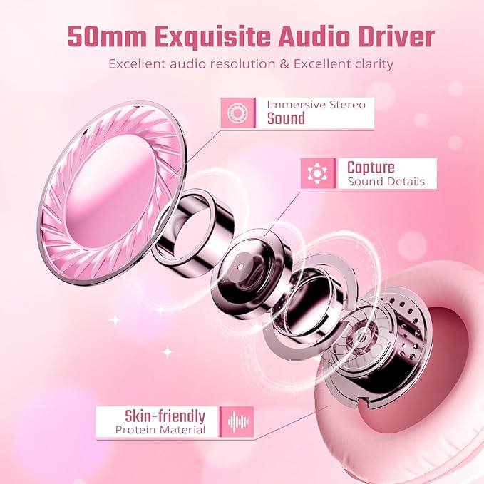 Pink Gaming Headset for PC, PS5, PS4, Xbox Headset with Noise Cancelling Mic, Gaming Headphones with 7.1 Surround Sound, LED Breathing Light Over Ear Headphones for Xbox Series X/S, Switch