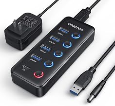 Powered USB 3.0 Hub, Wenter 5-Port USB Hub Splitter (4 Faster Data Transfer Ports+ 1 Type-C Charging Ports) with Individual LED On/Off Switches, USB Hub 3.0 Powered with Power Adapter for Mac, PC - Image 1