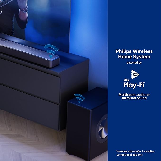 PHILIPS Fidelio FB1 7.1.2-Channel Surround Sound Soundbar with Integrated Dolby Atmos and Subwoofer + DTS Play-Fi, All-in-One, Premium Design and Materials