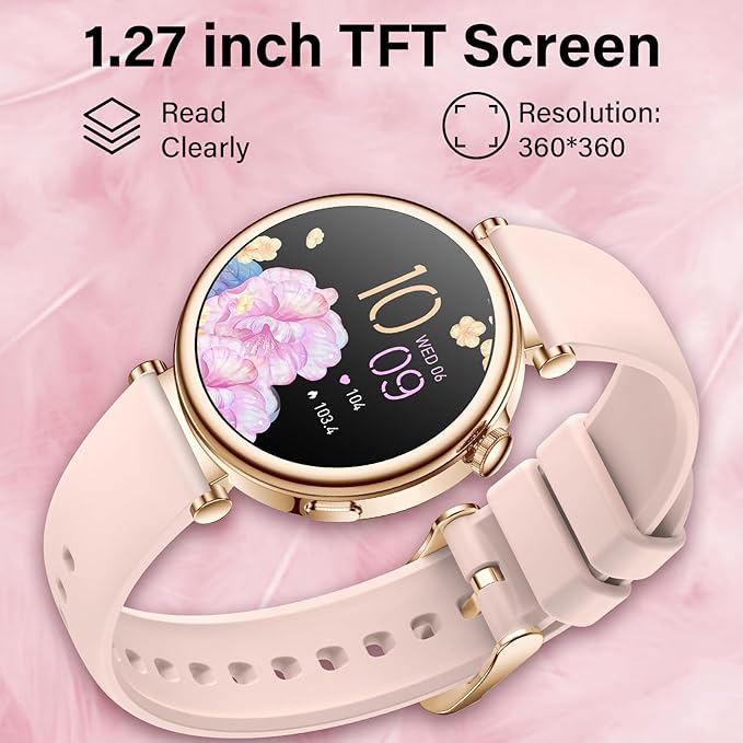 Smart Watch for Women (Answer/Make Call) 1.27" HD Smartwatch Compatible Android/iphone Phone with 2 Bands Fitness Tracker/AI Voice/Heart Rate/Sleep Monitor, 220+ DIY Dial & IP68 Waterproof, Pink