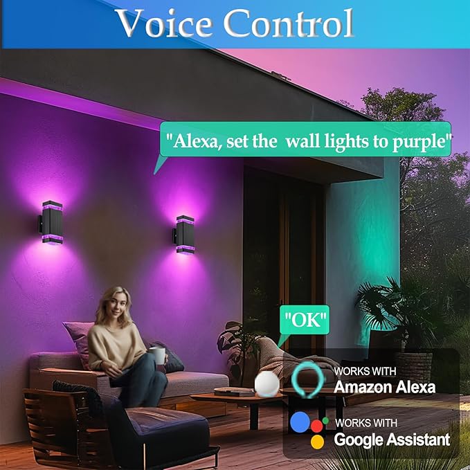 Modern RGB+CCT Outdoor Wall Lights-Dimmable 2700-6500K Up and Down Lights,RGB Color Changing, App & Voice Control, No Hub Required, Exterior Lighting Fixture for House Doorway, Garage, Patio