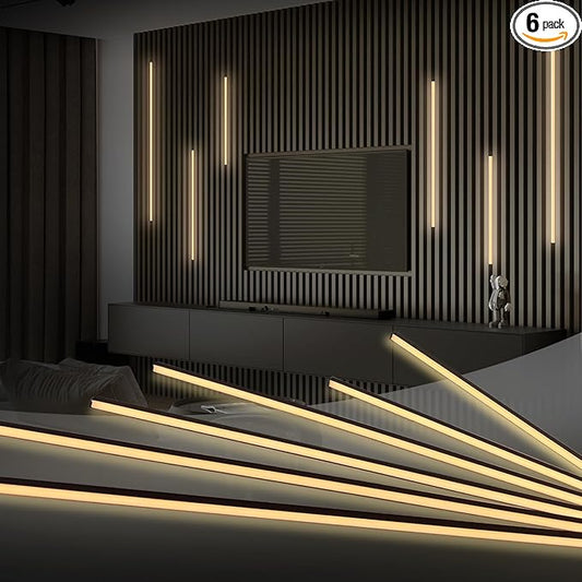 HAMRVL Black LED Recessed Lighting Kit - 6 Pcs DC12V White LED Light with Smart Switch,Adapter,3000k Self-Adhesive Wall Panel Lights for Wood Slat Wall Panels, Headboards,Stairs,Under Cabinet Lighting