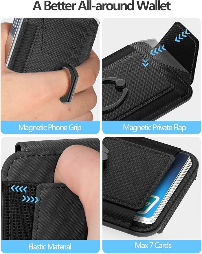 For Magsafe Wallet with Grip, 6-Card Holder, Stronger Magnetic Card Wallet Holder for iPhone 17/16/15/14/13/12 Series, Leather Magnetic Phone Wallet with Privacy Flap, RFID Blocking, Cosmic Orange