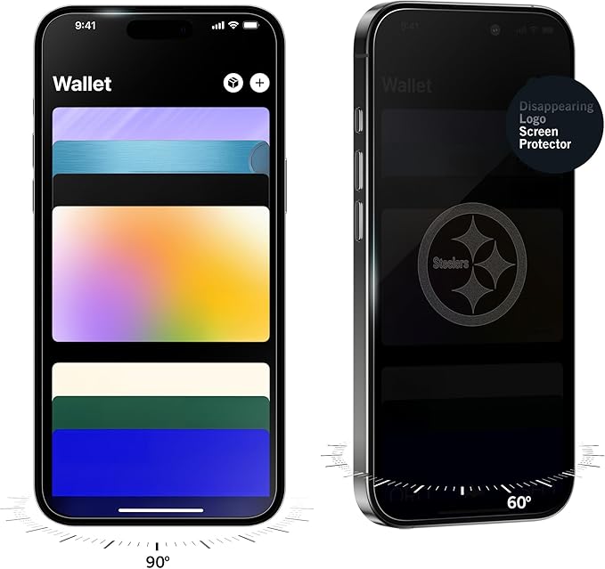 NFL Pittsburgh Steelers Privacy Screen for iPhone 14 Pro Max - with Disappearing Logo - Scratch-Resistant and Easy-to-Install Screen Protectors (Includes Installation Tray)