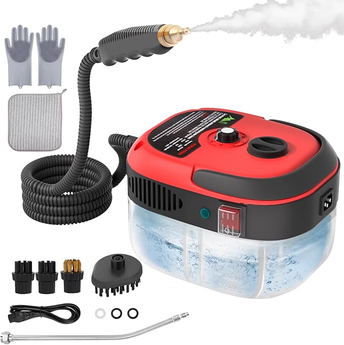 Handheld Pressurized Steam Cleaner,2500W Handheld High Temp Portable Cleaning Machine, Cleaning for Couch, Auto, Floor and More (Red)