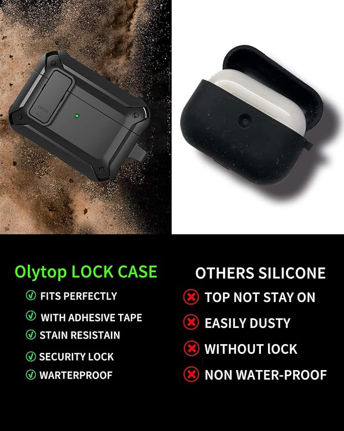 for Airpods Pro 2/1 Gen Case Cover with Lock (2019/2022/2023), Rugged Locking Case for Airpod Pro 2nd/1st Generation Shockproof Armor Protective Skin for Apple iPod Pro - Black