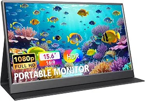 15.6inch Portable Monitor 1080P FHD IPS Gaming Display Monitor with USB-C & HDMI Light Weight Ultra-Slim External Second Screen with Smart Cover & Speakers for Laptop，PC, Mac, Phone, PS5, Switch - Image 1