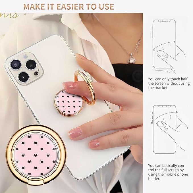 Cell Phone Ring Holder, Cute Metal Phone Grip Stand Finger Ring Kickstand, Flexible 360°Rotation Phone Tablet Case Accessories Compatible with Most Phones Pink Small Cats