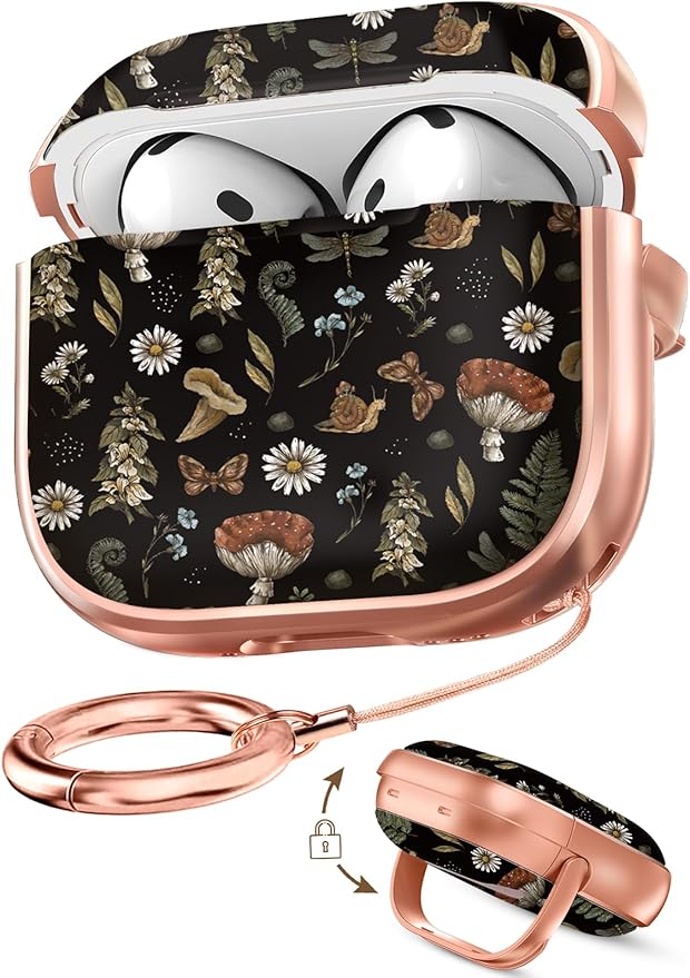 Coralogo for AirPods 4 Case with Safety Lock - Cute Cartoon for Women Girls Fashion Stylish Mushroom Pattern Design Kawaii Girly Girlish Hard Protective Cover for AirPods 4th Generation 2024