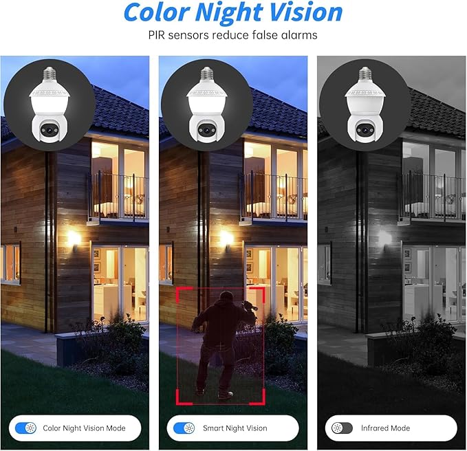 Light Bulb Security Camera, 2.4G/5GHz WiFi 2K Security Cameras Wireless Outdoor Indoor,Bulb Cameras for Home Security,AI Human Detection,Siren Alarm,2 Way Talk,Color Night Vision,Compatible with Alexa