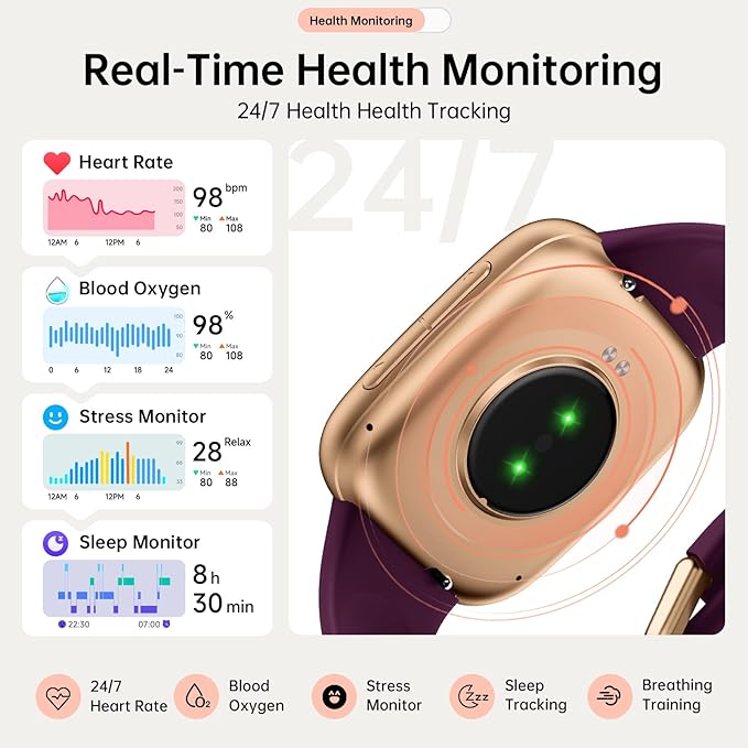 Smart Watches for Women, 1.85" HD AMOLED Display, 2 Bands Included, Works with iPhone & Android, 12-Day Battery, 3ATM Waterproof, Bluetooth Call, Health & Fitness Tracker, D-Purple