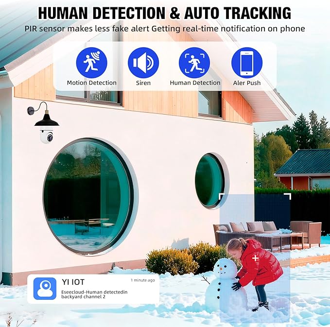 Light Bulb Security Camera, 2.4G WiFi 2K Security Cameras Wireless Outdoor Motion Detection & Alerts, Two-Way Audio, Human Detection, Color Night Vision, Bulb Camera Work with Alexa (with 64G TF card)