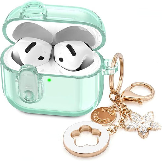 (with Safety Lock) Clear Case Compatible with Cute Apple Airpods 4 Cases 2024 Women, VISOOM Soft TPU Transparency Air pods 4 Gen Case iPods 4 Earbuds Case Girl Bling Keychain for Airpod iPod 4th Gen