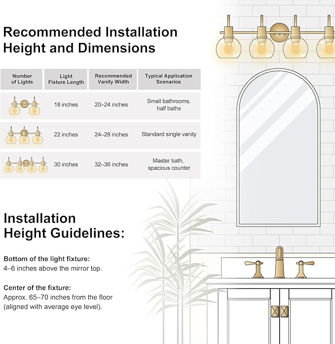 4-Light Gold Bathroom Vanity Light, 28" Modern Brushed Gold Wall Sconce with Clear Glass Shades, Bathroom Light Fixtures Over Mirror Lighting for Bedroom, Hallway,Easy Installation