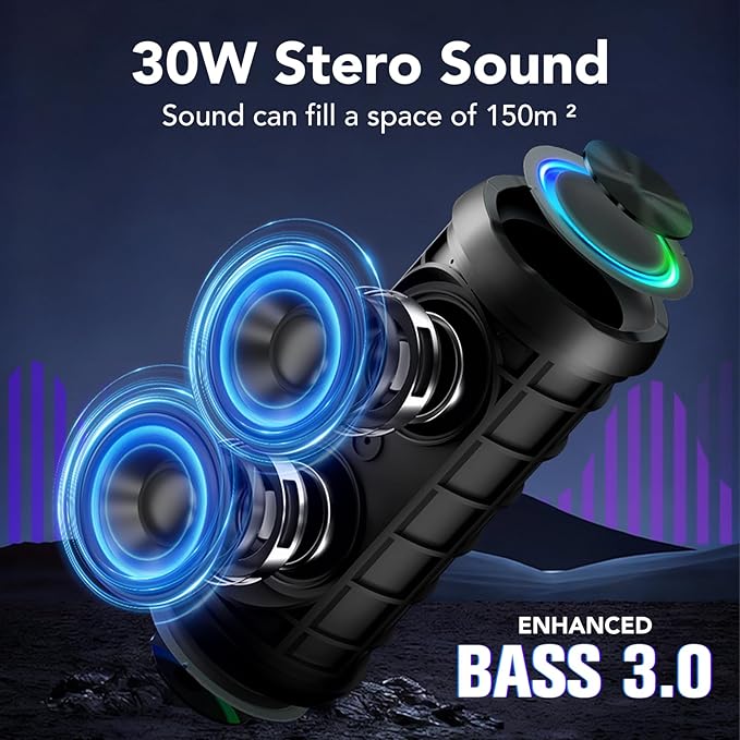 TIMU Portable Speaker Bluetooth 5.4, 25W Super Loud Wireless Speaker: Boost Bass 3.0, 30H Playtime, 8 RGB Modes, IPX7 Waterproof, TWS Pairing, for Outdoor/Home/Party, Gift Ideas