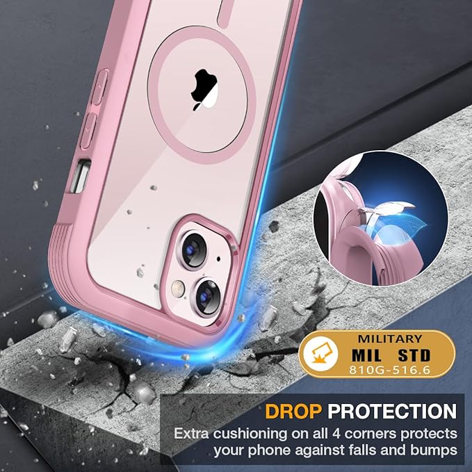 Miracase for iPhone 13 Mini Case 5.4",with MagSafe,Built in Screen Protector,Full-Body Protection(Dark Pink)