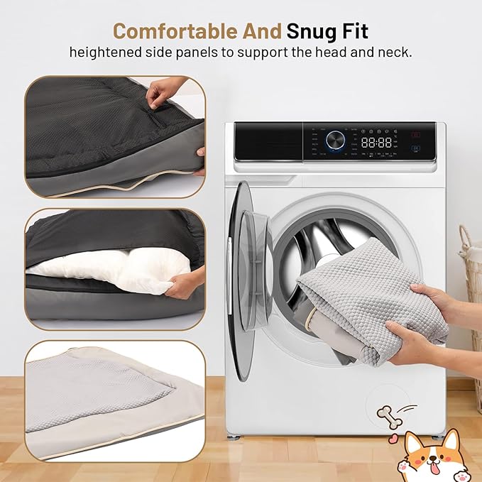 Waterproof Orthopedic Dog Bed for Large Dogs - Cooling PU Fabric, Removable Washable Cover, L-Size Pet Bed for Dogs & Crate Use