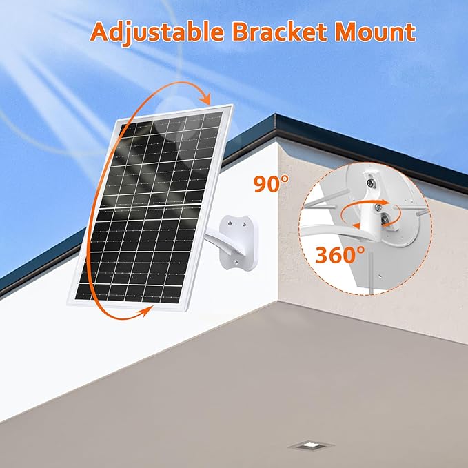Zivif 13W Solar Panel for Outdoor Security Cameras, USB-C, Micro USB & 5.5x2.1mm DC Output, 360° Adjustable Mount, IP66 Waterproof, 7.2FT Cable, Compatible with Battery-Powered Cameras