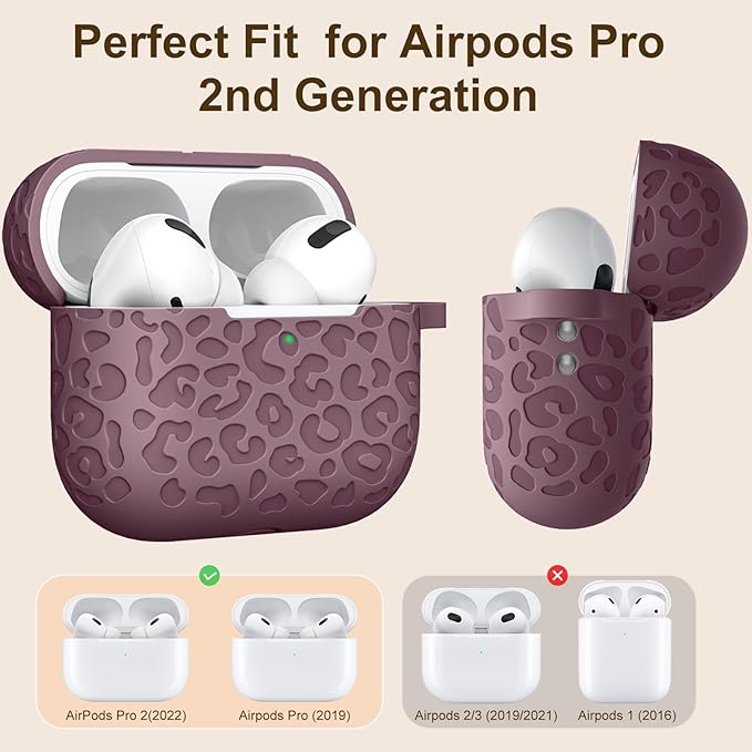for Airpods Pro 2nd Generation Case Cover Compatible with Airpod Pro Case Cover,Leopard Engraved Skin Cover Compatible with Apple Airpods Pro 2nd/1st Case,Front LED Visible,Smoke Violet