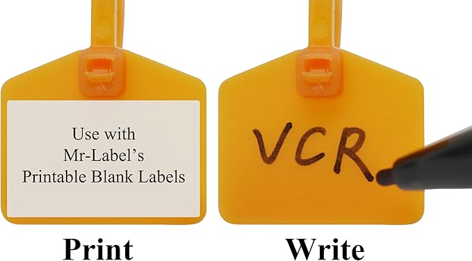 Mr-Label 2-3/4” Nylon Cable Zip Ties Tags Labels Marker – Write on | Self-Locking – with Free Printable Labels - for Wire Marking and Organizing (100, Five Assorted Color)
