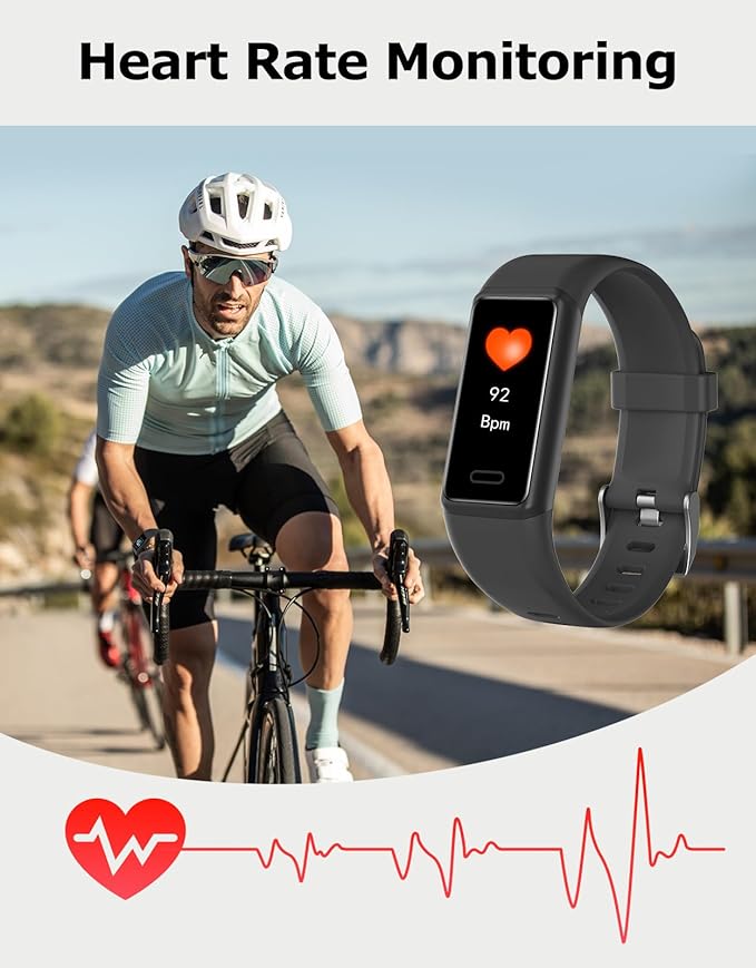 Fitness Tracker, Fitness Watches for Men Women with 24/7 Heart Rate Monitor Sleep Tracker Step/Calorie Counter Stopwatch Pedometer IP68 Waterproof (Dark Black)
