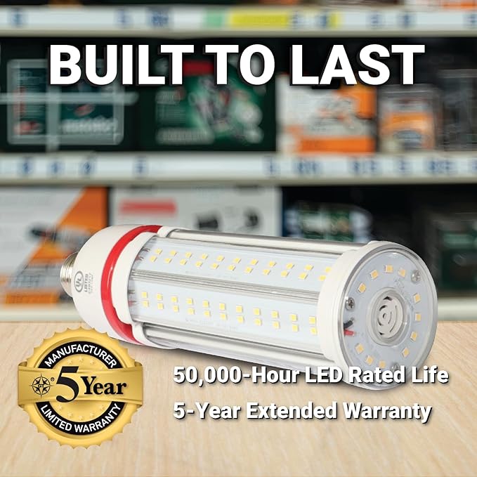 GT-Lite Commercial LED COB Light Bulb, 45W, 6975 Lumens, E26 Base, High Efficiency, Energy Saving, Damp Rated, Easy Installation, for Garage, Workshop, Warehouse, Basement