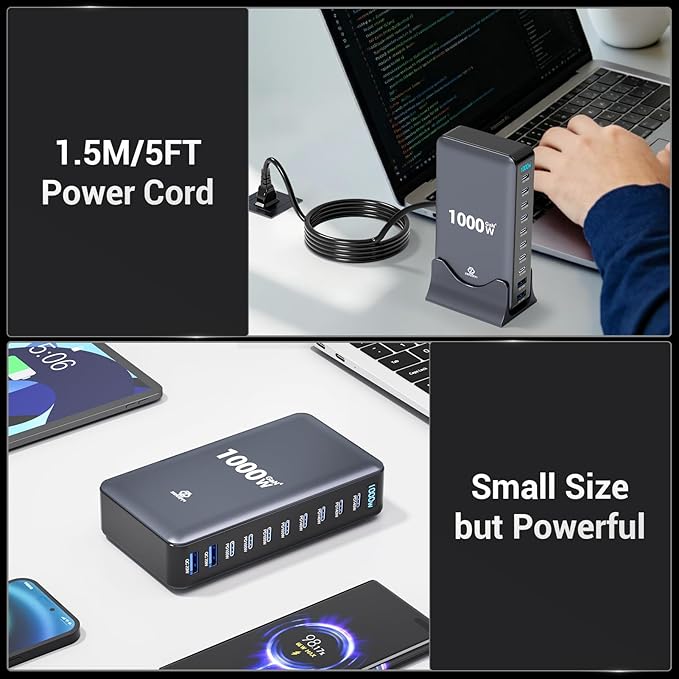 1000W USB C Charging Station, 10-Port USB C Desktop Charger, PD 140W PD 100W QC 20W GaN IV Fast USB Charging Hub for MacBook, Ipad, iPhone, Samsung