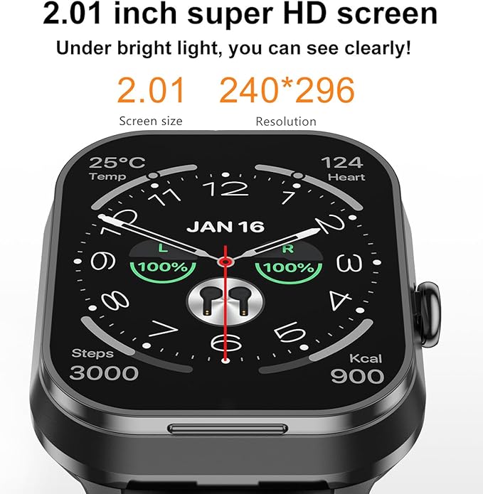 Denash Smart Watch with Earbuds, 2.01" HD Screen 2 in 1 Smartwatch with Bluetooth Earbuds, 100+ Sport Fitness Tracker, NFC, Pedometer, Sleep/Heart Rate/Monitor Compatible with iOS & Androd