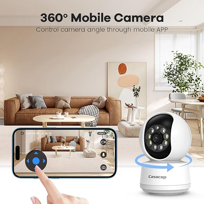 2K+ 360° Indoor Cameras for Home Security/Baby Monitor, Cat/Pet/Dog Camera with Phone app, 2-Way Audio smart Home Security Camera 2.4Ghz Night Vision Works with Alexa, No Monthly Fee
