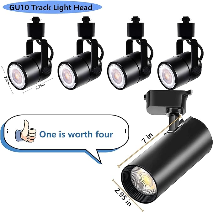 Track Light Heads, Extra Large Size High Brightness, 40W 3200lm H Track Light Heads, 6pcs 4000K Natural Light Adjustable Angle Track Lights, Suitable for H-Type 3-Wire Track Rails