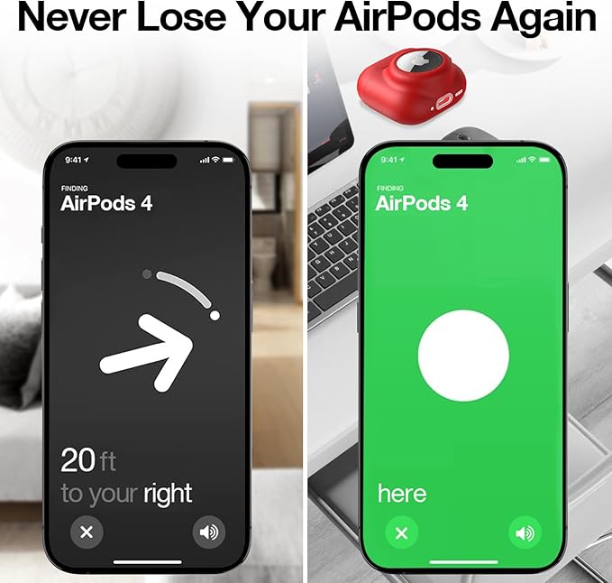 2 in 1 Silicone Case Compatible with AirPod 4 and AirTag 2/1, Shockproof Protective Skin Cover for AirPods 4th Generation with Cleaner Kit & Carabiner (Red)