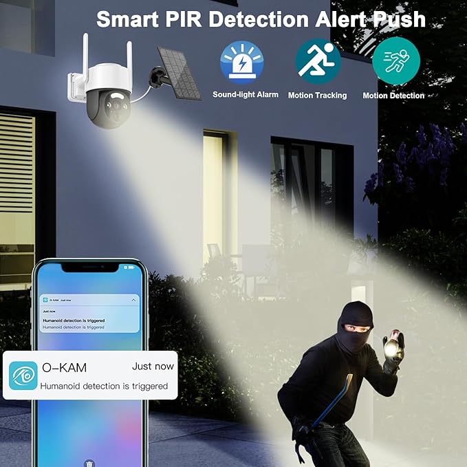 2K Solar Security Cameras Wireless Outdoor, Pan Tilt 360° WiFi Camera for Home Security, 8000mAh Battery Powered with Color Night Vision, 3W Solar Panel with PIR Sensor Wireless Easy Install