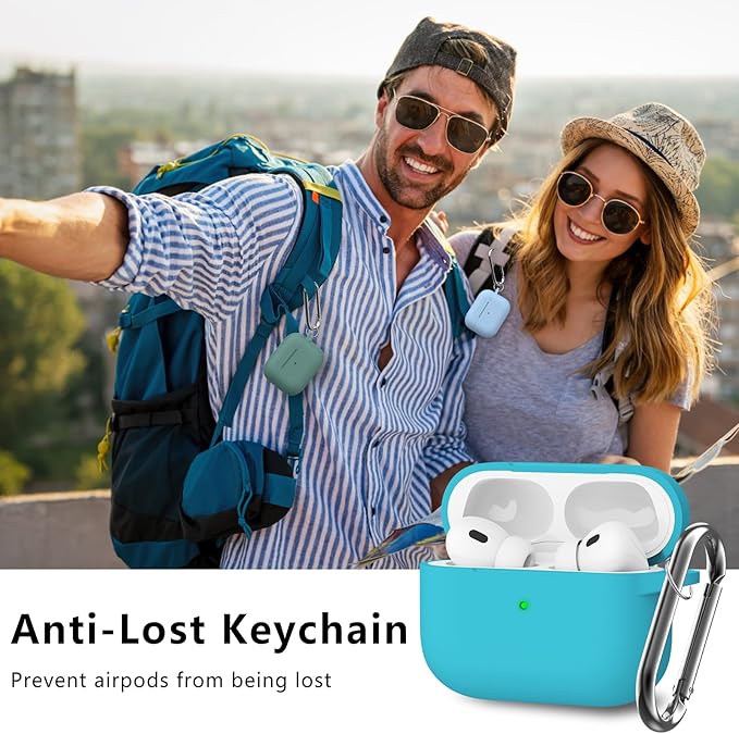 Ljusmicker for AirPods Pro Case Cover with Cleaner Kit,Soft Silicone Protective Cases for Apple AirPod Pro 2nd/1st Generation Case for Women Men,AirPods Pro 2 Case Accessories with Keychain-Sea Blue