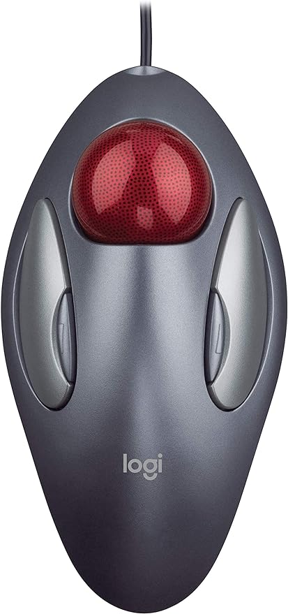 Logitech Trackman Marble Trackball Mouse – Wired USB Ergonomic Mouse for Computers, with 4 Programmable Buttons, Dark Gray